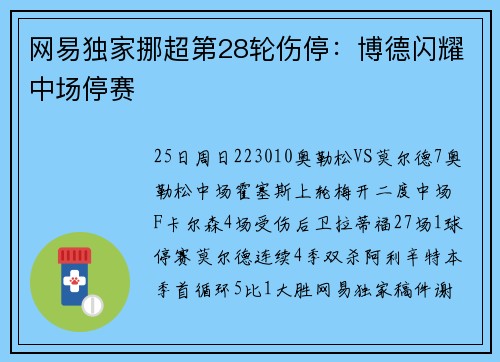 网易独家挪超第28轮伤停：博德闪耀中场停赛
