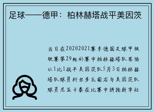 足球——德甲：柏林赫塔战平美因茨