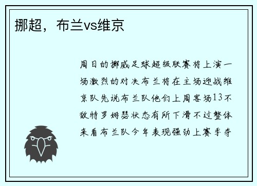 挪超，布兰vs维京