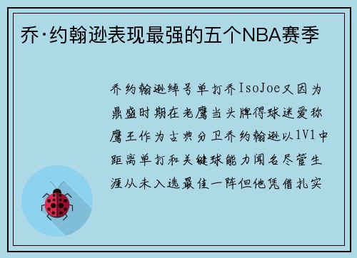 乔·约翰逊表现最强的五个NBA赛季
